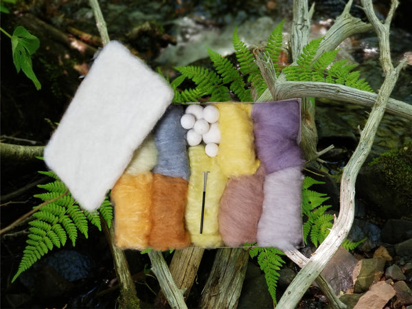 100% Wool Felting Mat with Naturally dyed wool & Felting Needles
